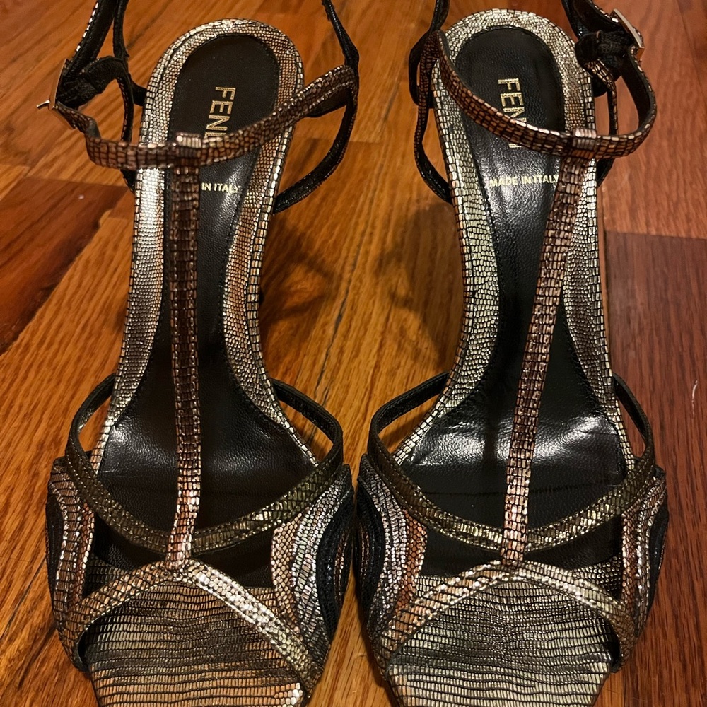 Fendi Metallic Disco Strappy Heels - Picture 2 of 7